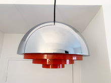 Load image into Gallery viewer, Pendant Designed By Jo Hammerborg In The 70's! This Chrome and Red Lamp Was Produced In Denmark By Fog & Morup.