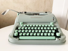 Load image into Gallery viewer, Typewriter Green Hermes Media 3 Round - Portable Typewriter - Perfectly Working - 1960 - Perfect Gift For The Writer - AZERTY Keyboard