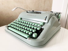 Load image into Gallery viewer, Typewriter Green Hermes Media 3 Round - Portable Typewriter - Perfectly Working - 1960 - Perfect Gift For The Writer - AZERTY Keyboard