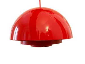 Absolutely Stunning Pendant Designed By Jo Hammerborg In The 70's! This Red Lamp Was Produced In Denmark By Fog & Morup.