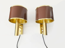 Load image into Gallery viewer, Pair Of Scones Designed By Jo Hammerborg - This Brass Lamp Was Produced In Denmark By Fog &amp; Mørup.

