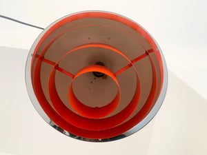 Pendant Designed By Jo Hammerborg In The 70's! This Chrome and Red Lamp Was Produced In Denmark By Fog & Morup.