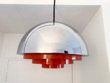 Load image into Gallery viewer, Pendant Designed By Jo Hammerborg In The 70&#39;s! This Chrome and Red Lamp Was Produced In Denmark By Fog &amp; Morup.
