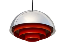 Charger l&#39;image dans la galerie, Pendant Designed By Jo Hammerborg In The 70&#39;s! This Chrome and Red Lamp Was Produced In Denmark By Fog &amp; Morup.

