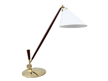 Charger l&#39;image dans la galerie, Th. Valentiner / Poul Dinesen. Teak And Brass Table Lamp, Mid-20th Century
