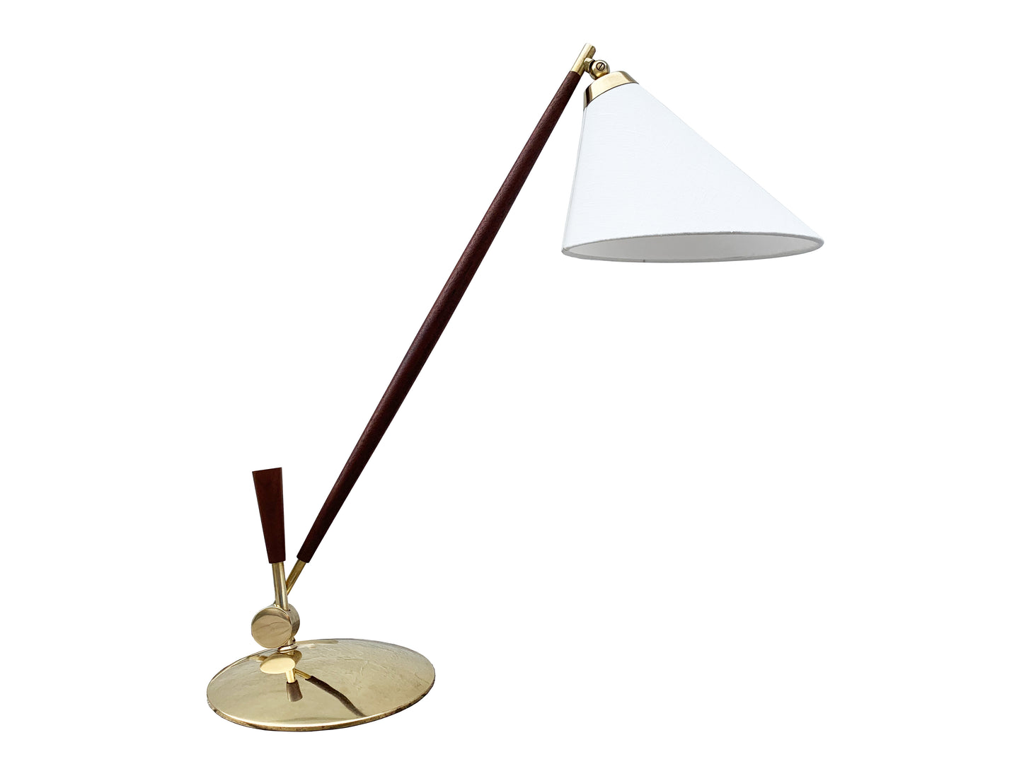 Th. Valentiner / Poul Dinesen. Teak And Brass Table Lamp, Mid-20th Century