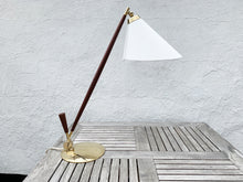 Charger l&#39;image dans la galerie, Th. Valentiner / Poul Dinesen. Teak And Brass Table Lamp, Mid-20th Century
