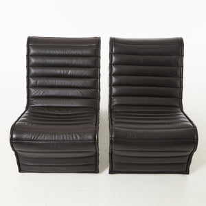 Pair of Eric Sigfrid Persson (Sweden, 1906-1992) Chairs. - Black Leather, Aluminum Frame - 1960/70 - Pair Of Lounge Chairs