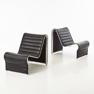 Pair of Eric Sigfrid Persson (Sweden, 1906-1992) Chairs. - Black Leather, Aluminum Frame - 1960/70 - Pair Of Lounge Chairs